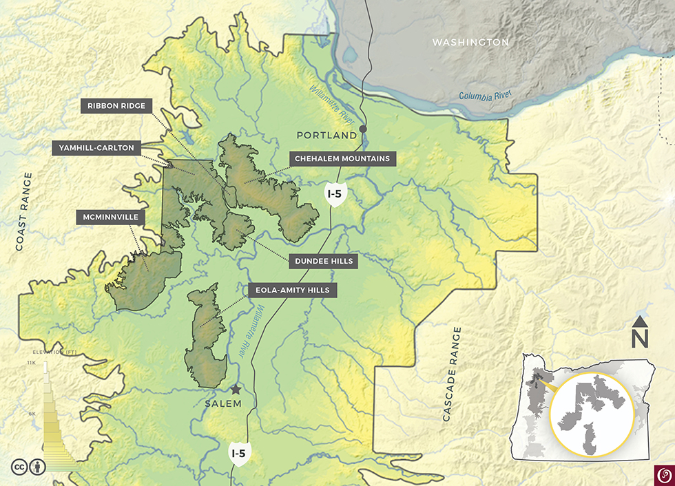 Map of Oregon - Willamette Valley AVA