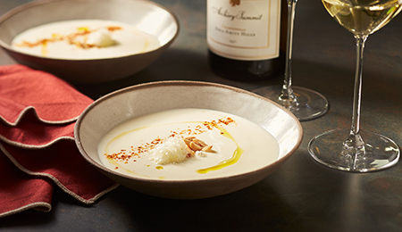 Cauliflower, Almond, and Manchego Soup with Piment d’Espelette