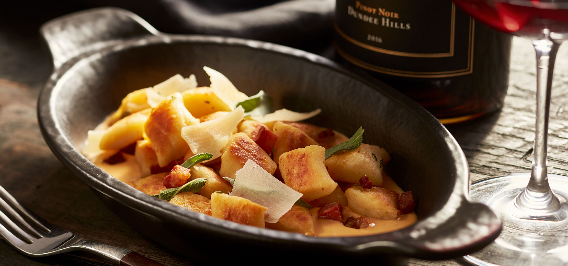 Ricotta Gnocchi with Pumpkin Cream, Pancetta, and Sage