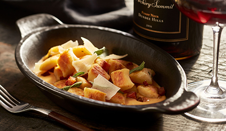 Ricotta Gnocchi with Pumpkin Cream, Pancetta, and Sage