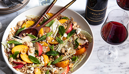 Farro Stone Fruit Salad with Marcona Almonds, Goat Cheese, Fennel, and Fresh Mint
