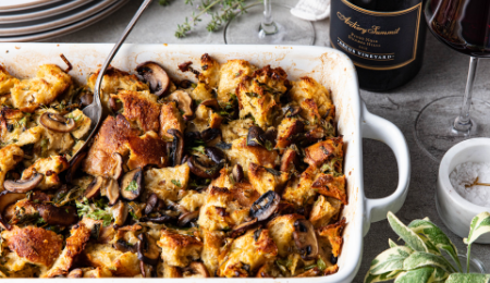 Wild Mushroom Stuffing with Torn Rustic Bread, Celery, Leeks, and Fresh Herbs