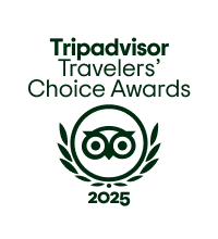Tripadvisor Travelers’ Choice Awards 2025 logo featuring an owl icon inside a laurel wreath, with the text above and “2025” below—perfect for highlighting your wine tasting room’s achievements on a light background.