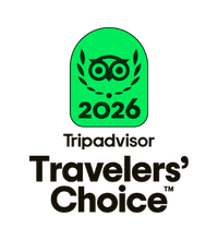 Tripadvisor Travelers Choice 2026 logo featuring a green emblem with an owl and the year 2026, above the black text Tripadvisor Travelers Choice, ideal for wine tasting room displays on a light background.